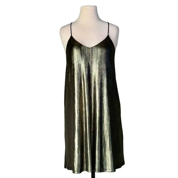 knee length dresses for ladies Rose gold metallic slip dress – EFIERI